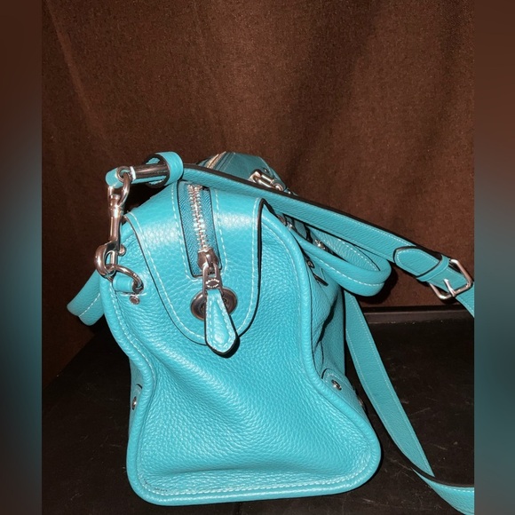 COACH MILLIE SATCHEL TEAL w/SILVER ACCENT VIRTUALLY NEW y2k RARE color pristine - Picture 12 of 17
